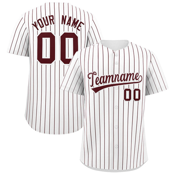 Custom White Burgundy Stripe Fashion Baseball Jersey | BuyFootballJersey