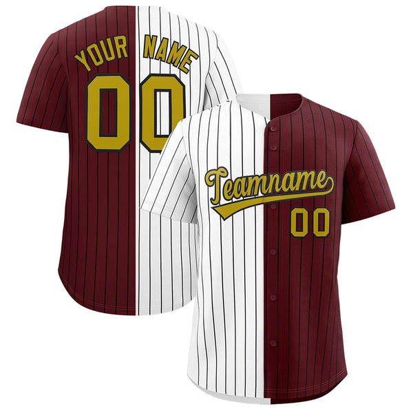 Custom White Burgundy Two Tone Striped Fashion Baseball Jersey | BuyFootballJersey