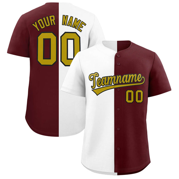 Custom White Burgundy Two Tone Striped Fashion Baseball Jersey | BuyFootballJersey