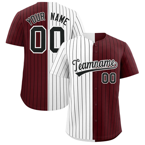 Custom White Burgundy Two Tone Striped Fashion Baseball Jersey | BuyFootballJersey