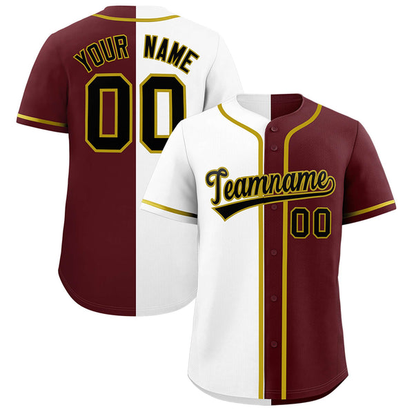 Custom White Burgundy Split Fashion Baseball Jersey | BuyFootballJersey