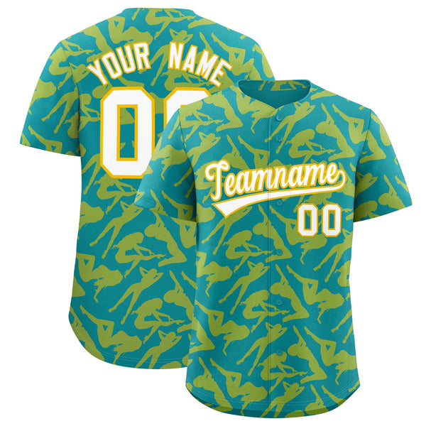 Custom Teal Gold Playboy Graffiti Pattern Baseball Jersey | BuyFootballJersey