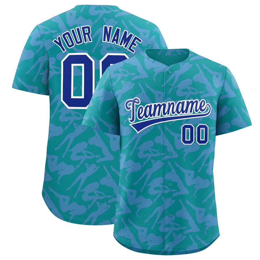 Custom Aqua Light Blue Playboy Graffiti Pattern Baseball Jersey | BuyFootballJersey