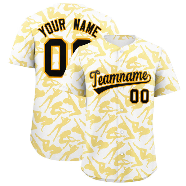 Custom White Gold Playboy Graffiti Pattern Baseball Jersey | BuyFootballJersey