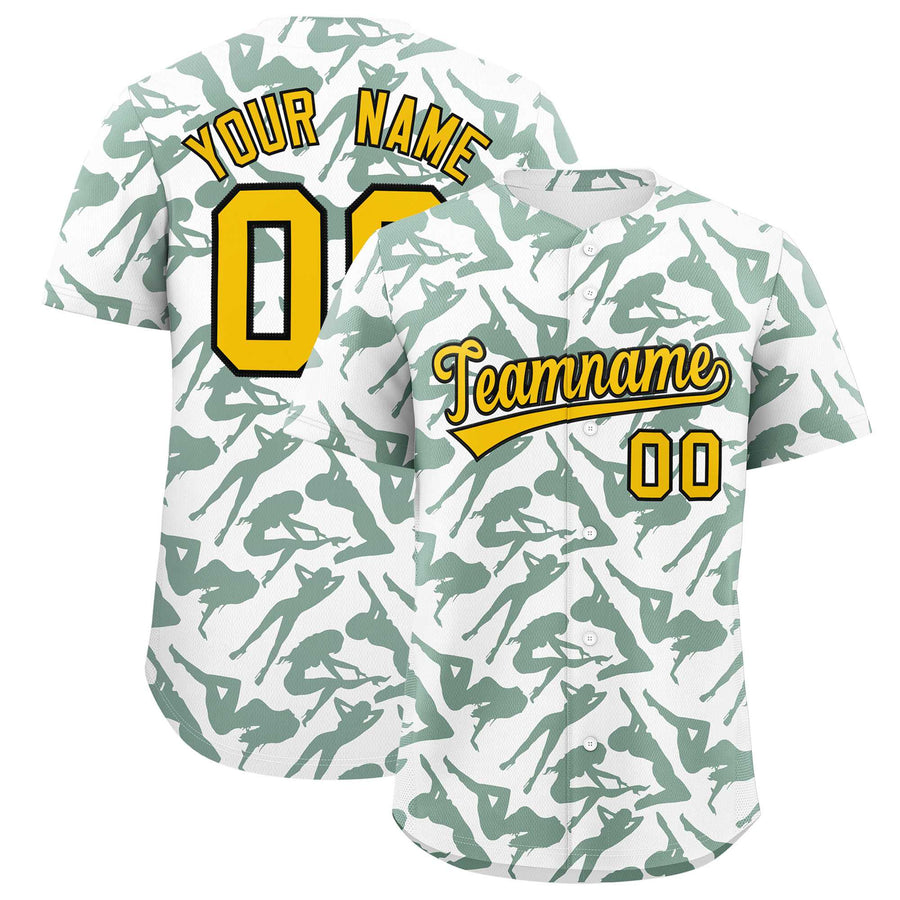 Custom White Green Playboy Graffiti Pattern Baseball Jersey | BuyFootballJersey