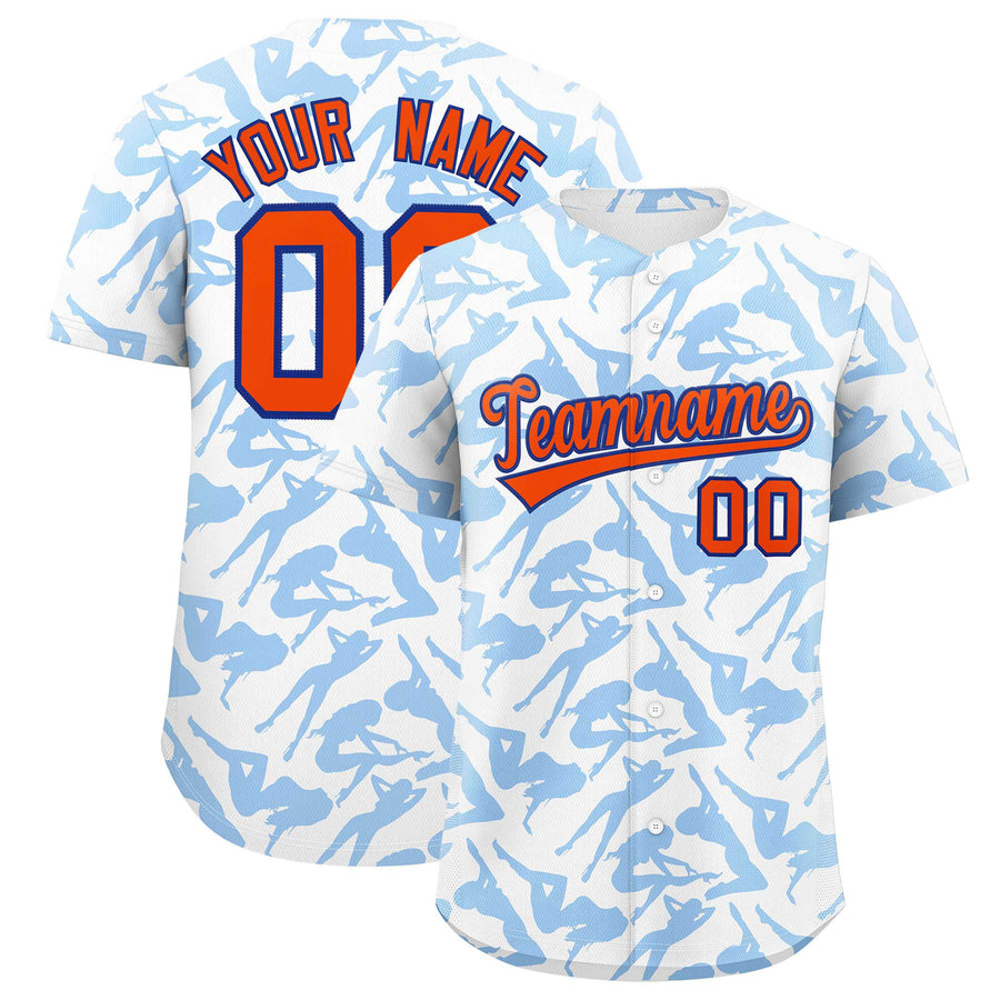 Custom White Powder Blue Playboy Graffiti Pattern Baseball Jersey | BuyFootballJersey