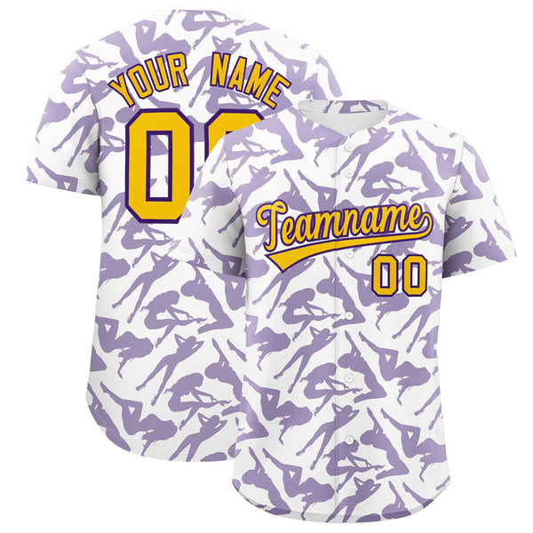 Custom White Purple Playboy Graffiti Pattern Baseball Jersey | BuyFootballJersey