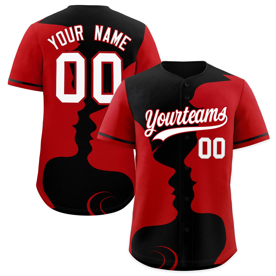 Custom Black Red Silhouettes of Loving Couple Valentine's Day Baseball Jersey | BuyFootballJersey