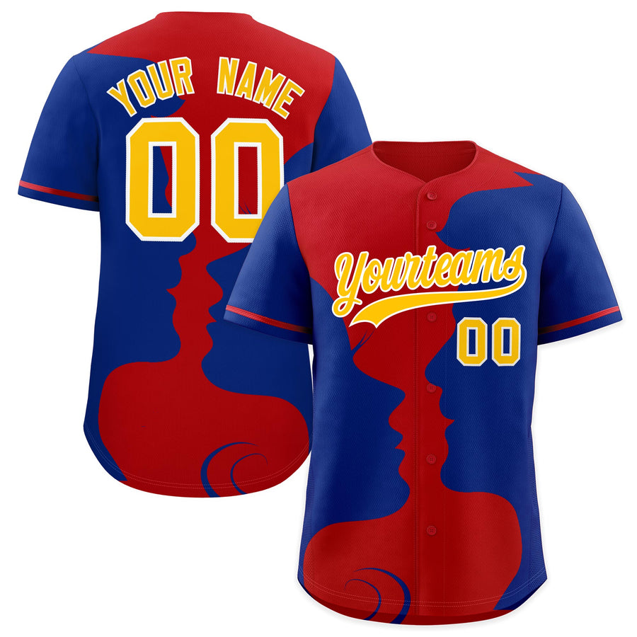 Custom Red Royal Silhouettes of Loving Couple Valentine's Day Baseball Jersey | BuyFootballJersey