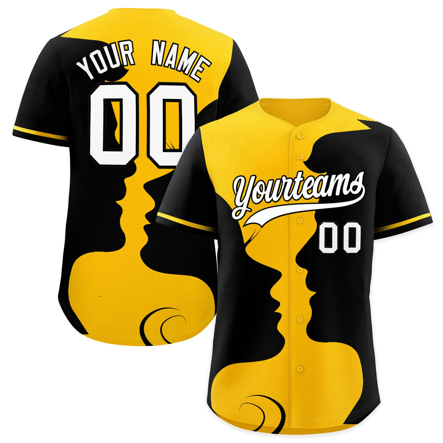 Custom Gold Black Silhouettes of Loving Couple Valentine's Day Baseball Jersey | BuyFootballJersey