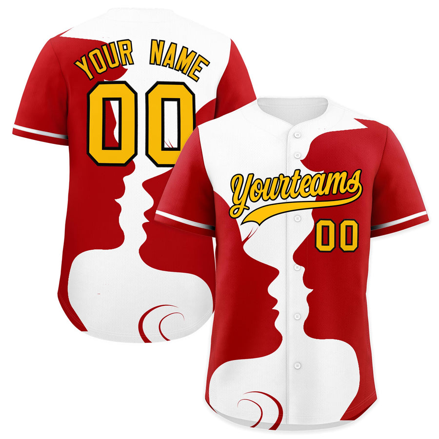Custom White Red Silhouettes of Loving Couple Valentine's Day Baseball Jersey | BuyFootballJersey