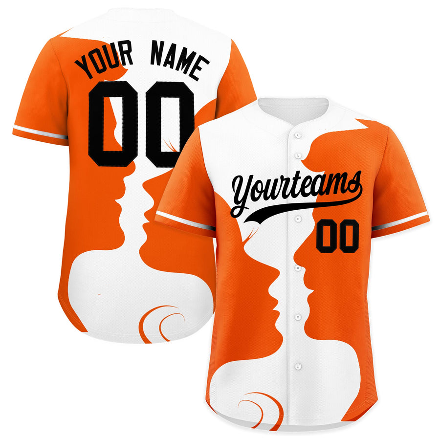 Custom White Orange Silhouettes of Loving Couple Valentine's Day Baseball Jersey | BuyFootballJersey