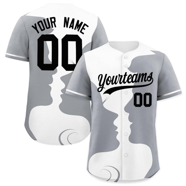 Custom White Gray Silhouettes of Loving Couple Valentine's Day Baseball Jersey | BuyFootballJersey