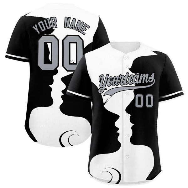 Custom White Black Silhouettes of Loving Couple Valentine's Day Baseball Jersey | BuyFootballJersey