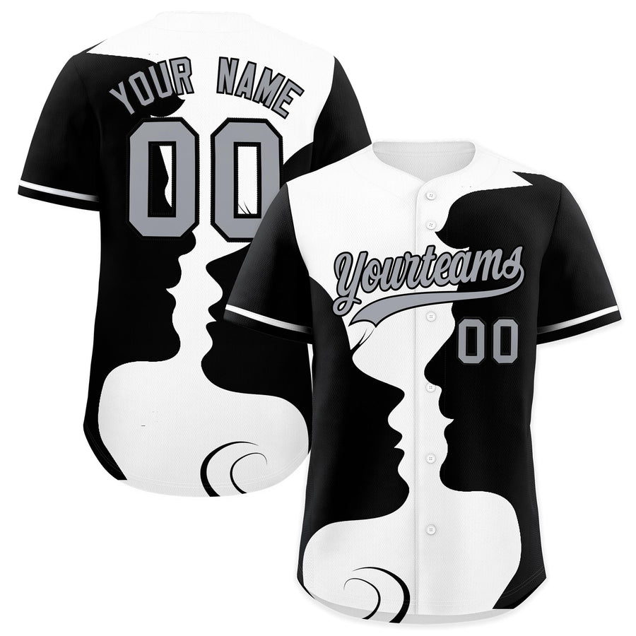 Custom White Black Silhouettes of Loving Couple Valentine's Day Baseball Jersey | BuyFootballJersey