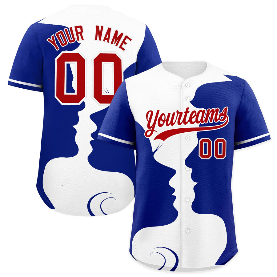 Custom White Royal Silhouettes of Loving Couple Valentine's Day Baseball Jersey | BuyFootballJersey