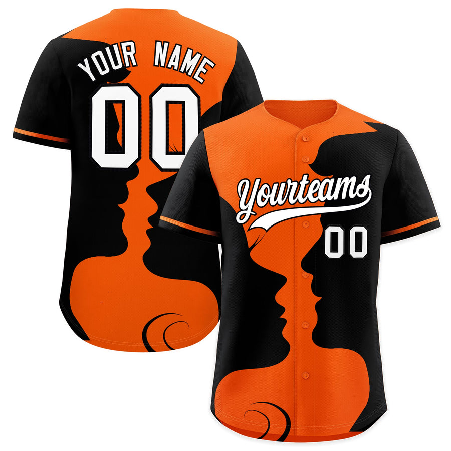 Custom Orange Black Silhouettes of Loving Couple Valentine's Day Baseball Jersey | BuyFootballJersey