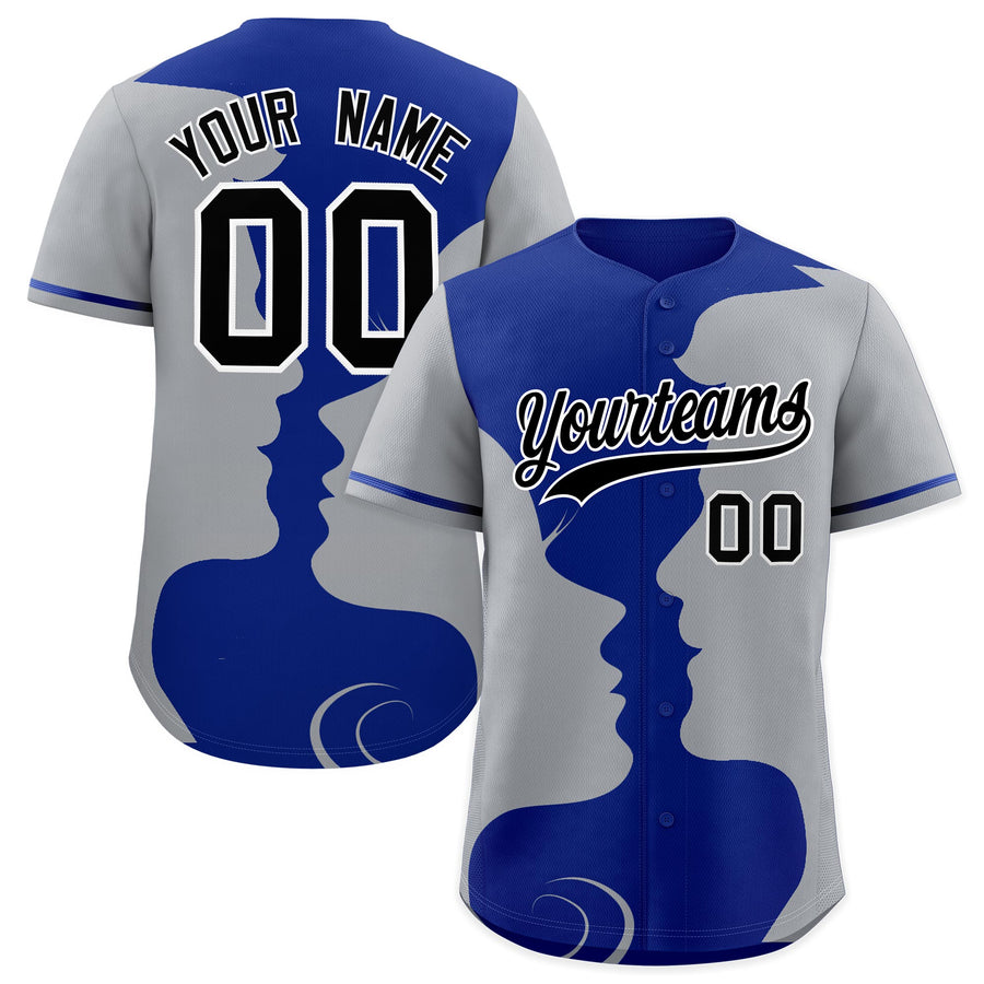 Custom Royal Gray Silhouettes of Loving Couple Valentine's Day Baseball Jersey | BuyFootballJersey