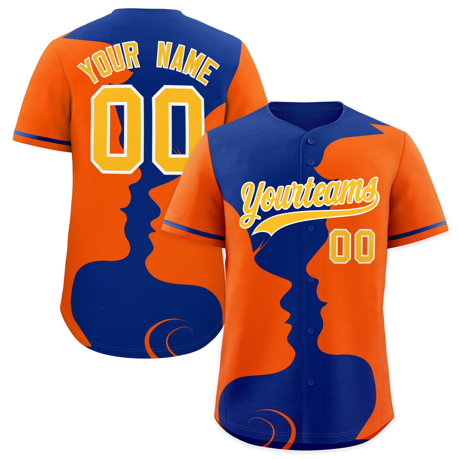 Custom Royal Orange Silhouettes of Loving Couple Valentine's Day Baseball Jersey | BuyFootballJersey