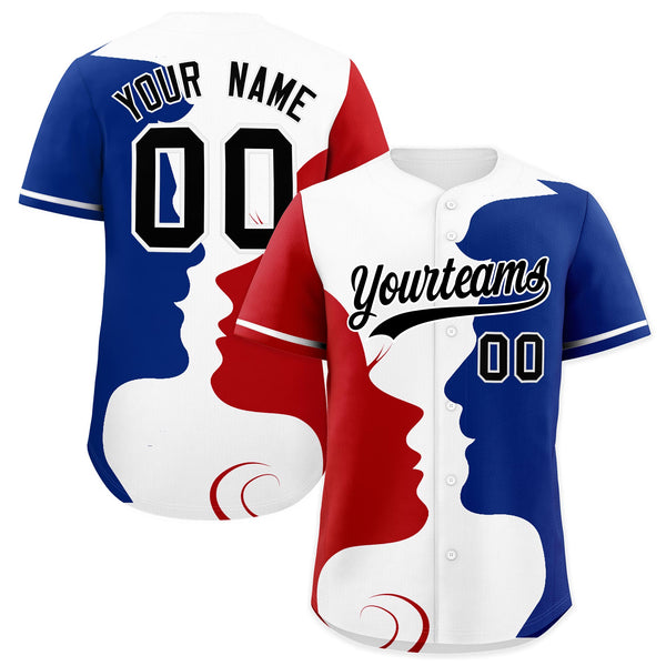 Custom White Red Royal Silhouettes of Loving Couple Valentine's Day Baseball Jersey | BuyFootballJersey