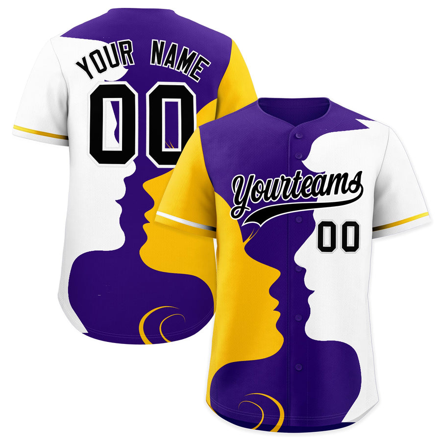 Custom Gold White Silhouettes of Loving Couple Valentine's Day Baseball Jersey | BuyFootballJersey