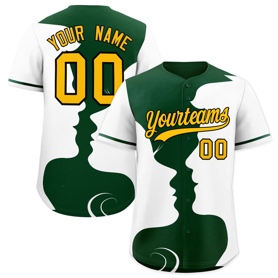 Custom Green White Silhouettes of Loving Couple Valentine's Day Baseball Jersey | BuyFootballJersey