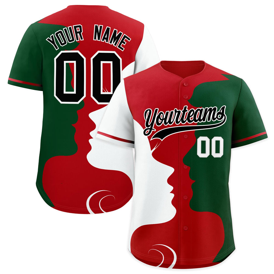 Custom Red White Green Silhouettes of Loving Couple Valentine's Day Baseball Jersey | BuyFootballJersey