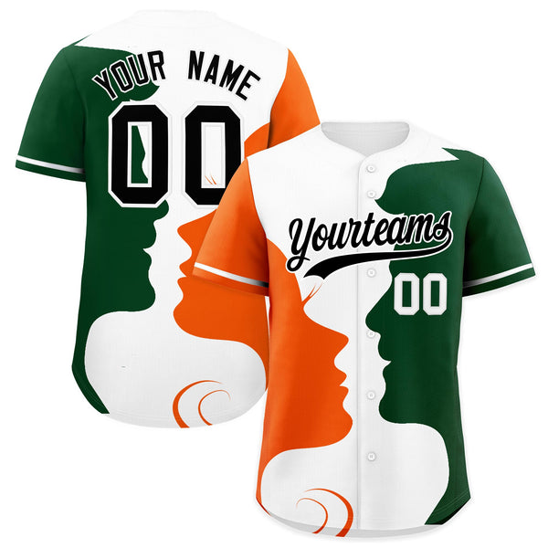 Custom White Orange Green Silhouettes of Loving Couple Valentine's Day Baseball Jersey | BuyFootballJersey