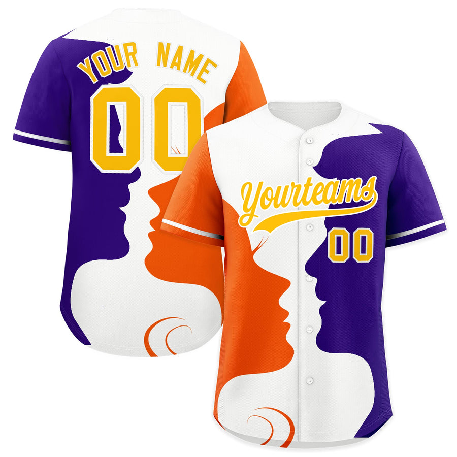 Custom White Orange Purple Silhouettes of Loving Couple Valentine's Day Baseball Jersey | BuyFootballJersey