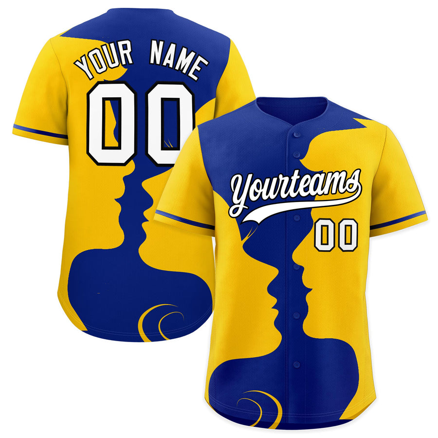 Custom Royal Gold Silhouettes of Loving Couple Valentine's Day Baseball Jersey | BuyFootballJersey