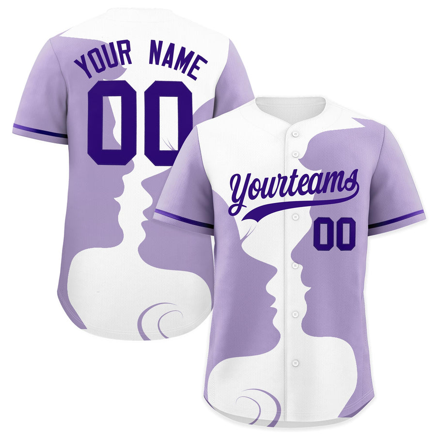 Custom Purple White Light Purple Silhouettes of Loving Couple Valentine's Day Baseball Jersey | BuyFootballJersey