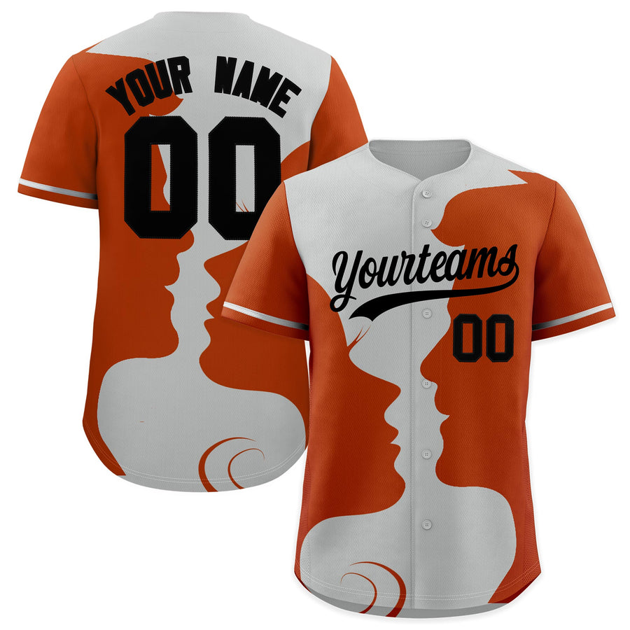 Custom Gray Black Silhouettes of Loving Couple Valentine's Day Baseball Jersey | BuyFootballJersey
