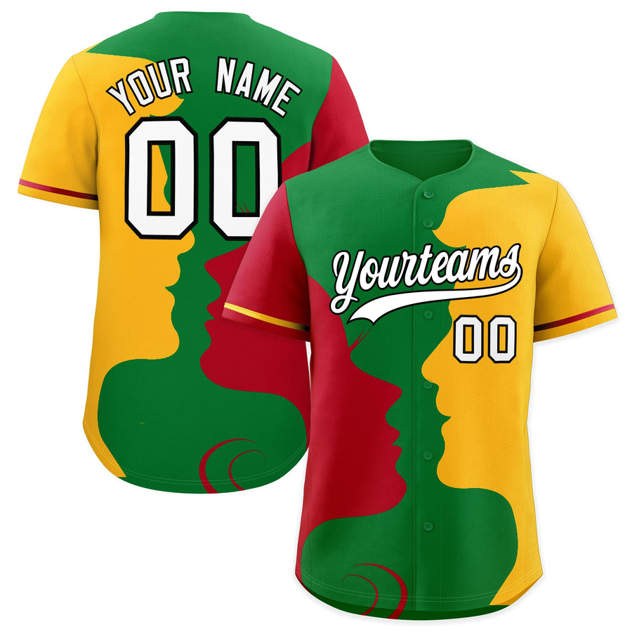 Custom Red Gold Silhouettes of Loving Couple Valentine's Day Baseball Jersey | BuyFootballJersey