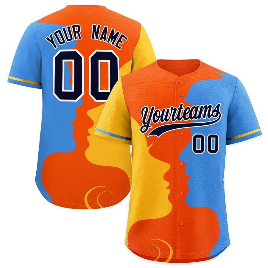 Custom Powder Blue Gold Silhouettes of Loving Couple Valentine's Day Baseball Jersey | BuyFootballJersey