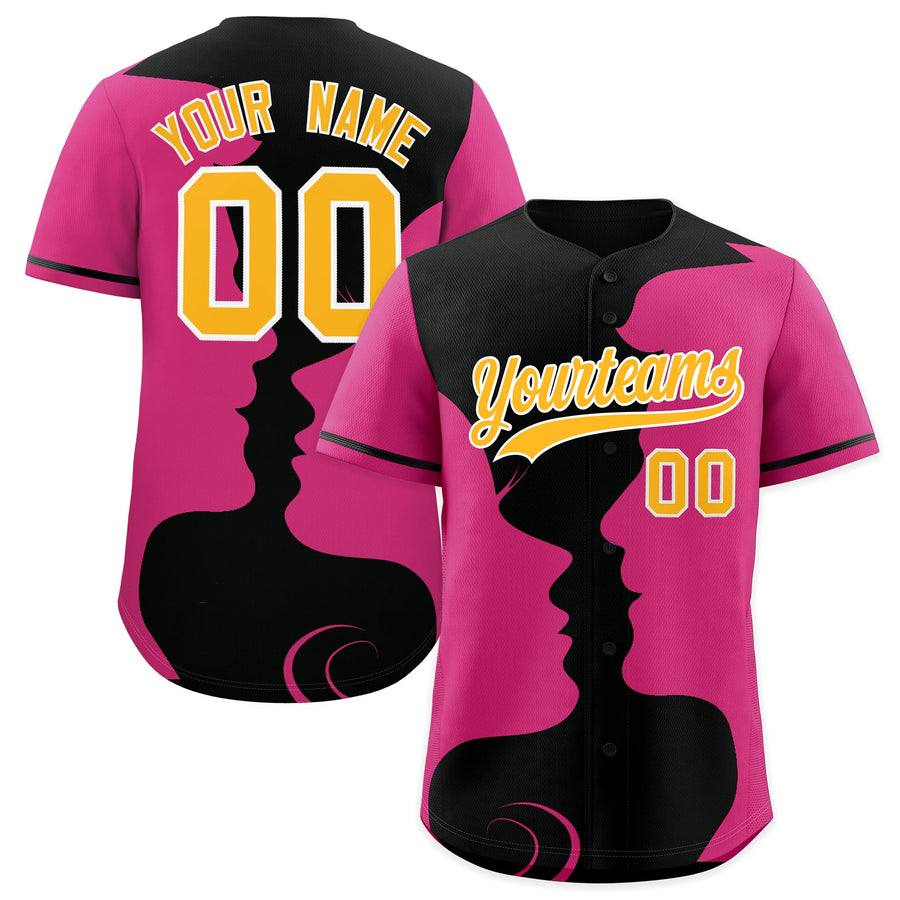Custom Black Rose Red Silhouettes of Loving Couple Valentine's Day Baseball Jersey | BuyFootballJersey
