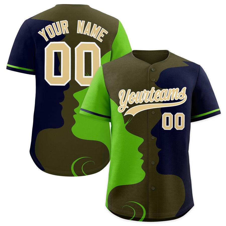Custom Green Navy Silhouettes of Loving Couple Valentine's Day Baseball Jersey | BuyFootballJersey