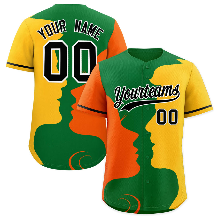 Custom Black Orange Gold Silhouettes of Loving Couple Valentine's Day Baseball Jersey | BuyFootballJersey