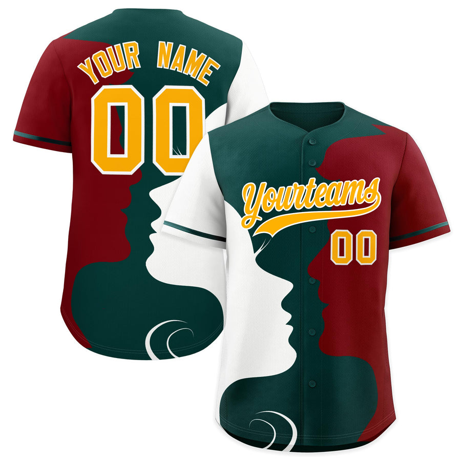 Custom Teal White Crimson Silhouettes of Loving Couple Valentine's Day Baseball Jersey | BuyFootballJersey