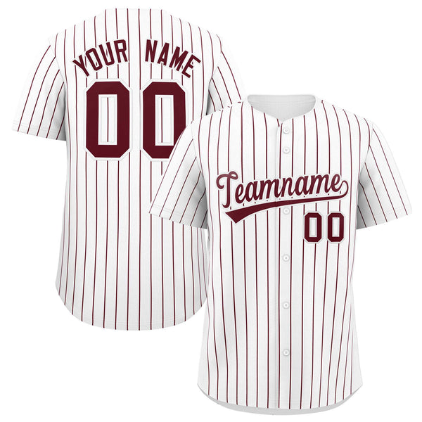 Custom White Maroon Stripe Fashion Baseball Jersey | BuyFootballJersey