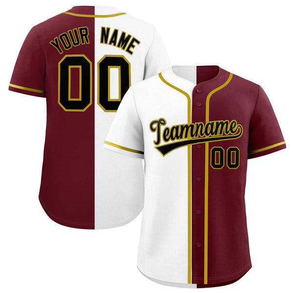 Custom White Maroon Split Fashion Baseball Jersey | BuyFootballJersey