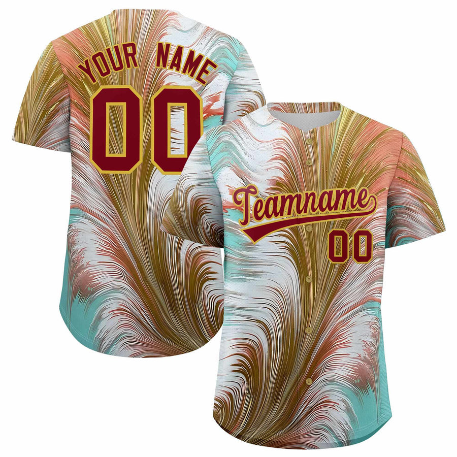 Custom Crimson Old Gold Fluid Feather Graffiti Pattern Baseball Jersey | BuyFootballJersey