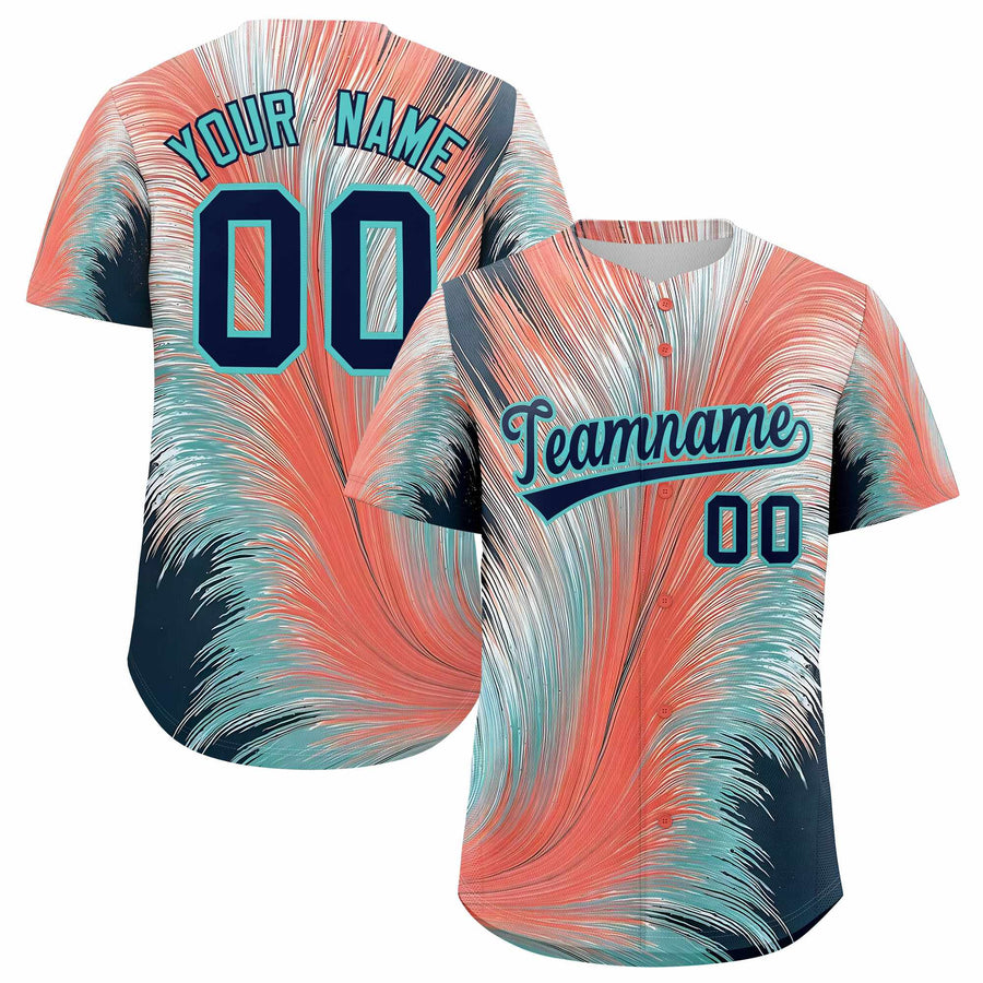 Custom Navy Aqua Fluid Feather Graffiti Pattern Baseball Jersey | BuyFootballJersey
