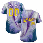 Custom Gold Purple Fluid Feather Graffiti Pattern Baseball Jersey | BuyFootballJersey