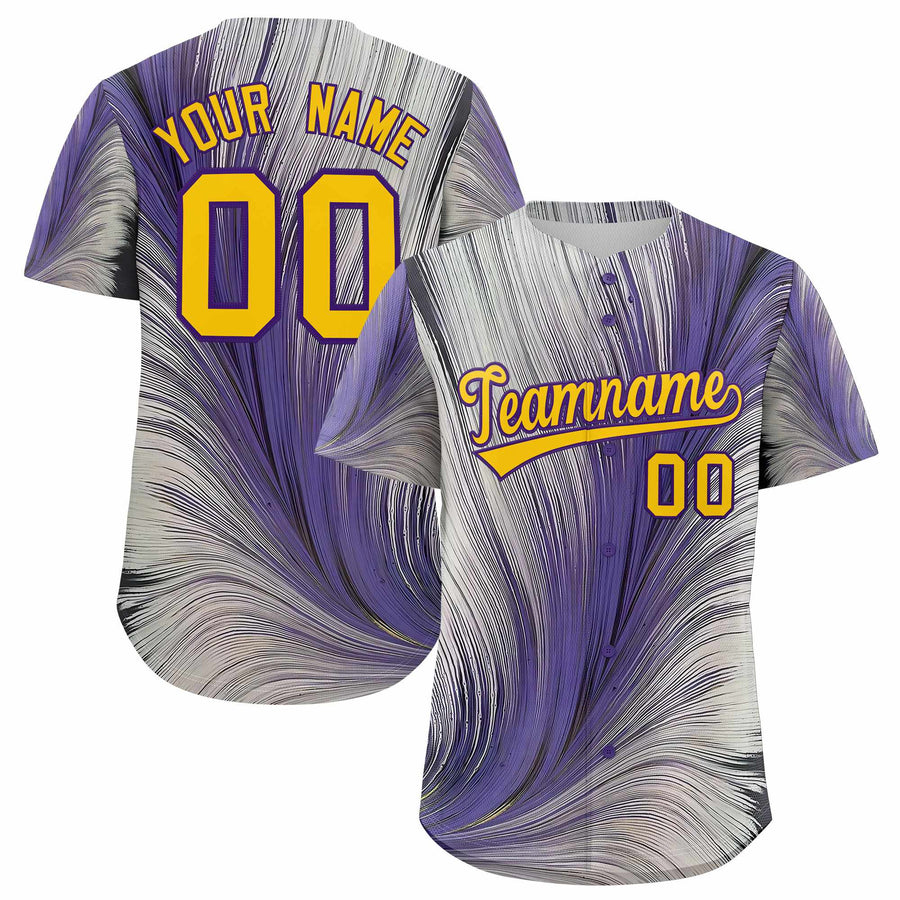 Custom Yellow Purple Fluid Feather Graffiti Pattern Baseball Jersey | BuyFootballJersey