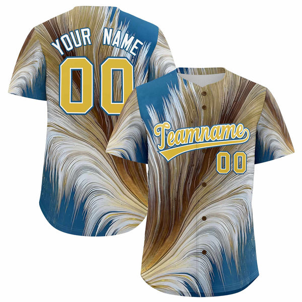 Custom Old Gold White Fluid Feather Graffiti Pattern Baseball Jersey | BuyFootballJersey