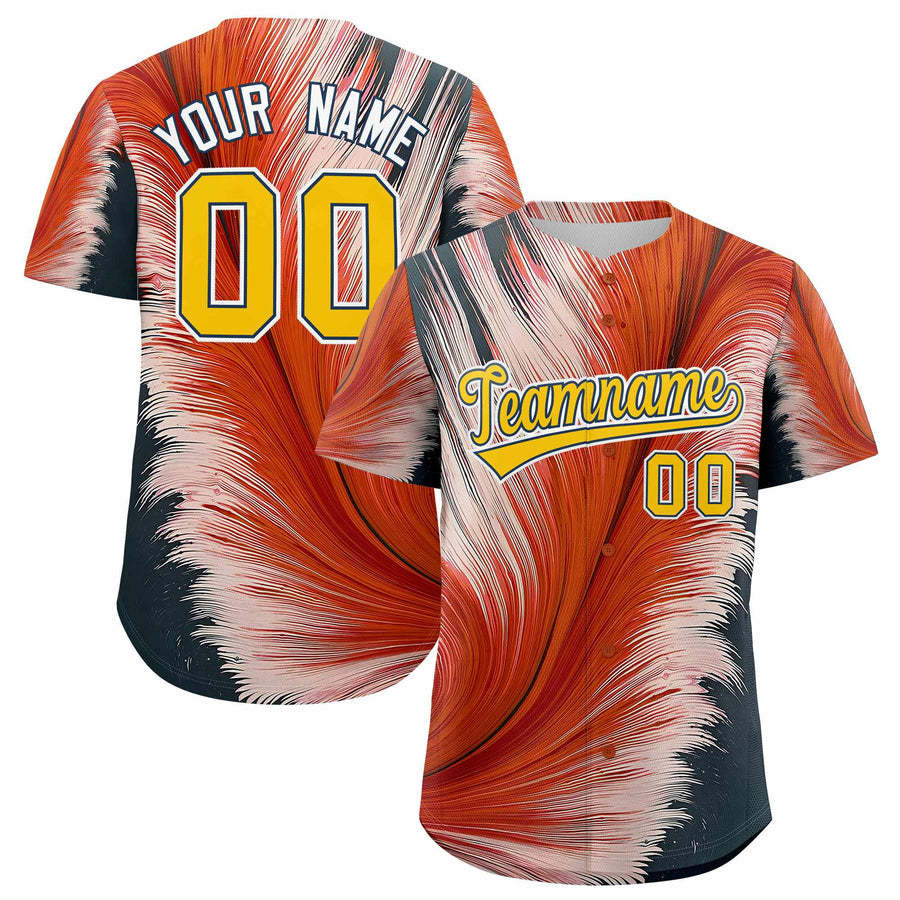 Custom Yellow Midnight Blue Fluid Feather Graffiti Pattern Baseball Jersey | BuyFootballJersey