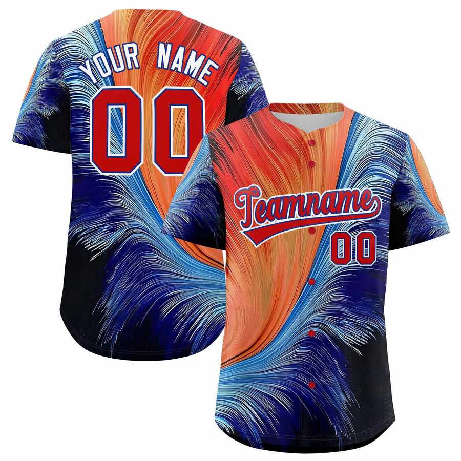 Custom Red Royal Fluid Feather Graffiti Pattern Baseball Jersey | BuyFootballJersey