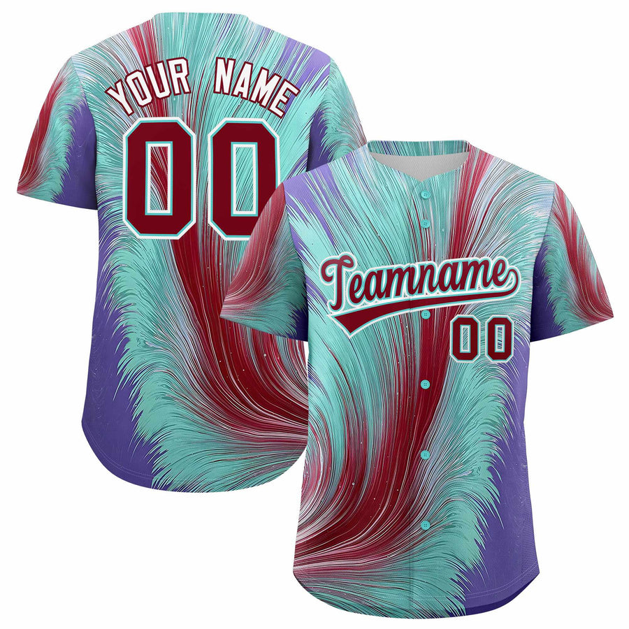 Custom Crimson Bright Green Fluid Feather Graffiti Pattern Baseball Jersey | BuyFootballJersey
