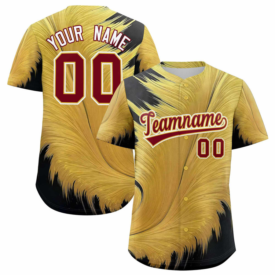 Custom Crimson Old Gold Fluid Feather Graffiti Pattern Baseball Jersey | BuyFootballJersey