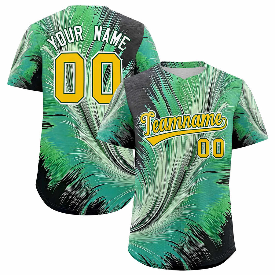 Custom Yellow Green Fluid Feather Graffiti Pattern Baseball Jersey | BuyFootballJersey